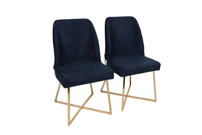 Hanah Home Madrid 908 V2 Sillas Barrocas Doradas Azul Oscuro Terciopelo/Piel Sintética